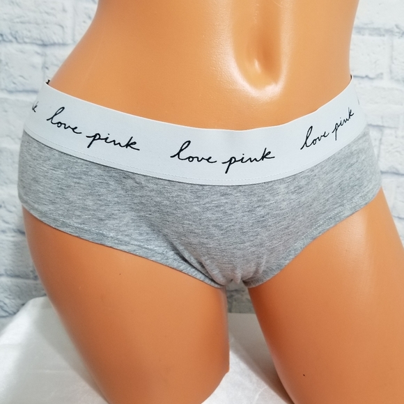 PINK Victoria's Secret Logo Grey Hipster Panty Large New - Picture 5 of 12